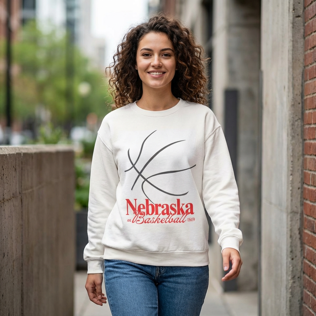 Nebraska Basketball Crewneck Sweatshirt — Vintage Hoop Graphic